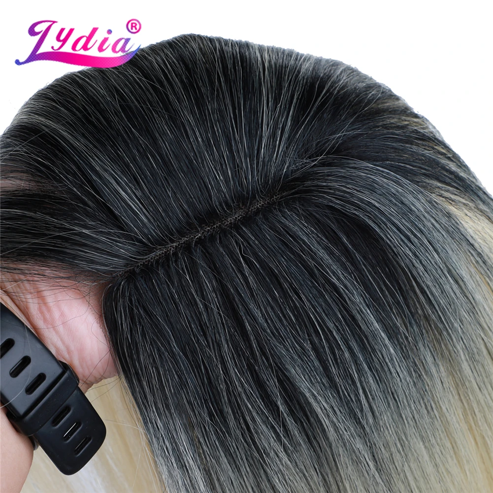Long Silky Straight Synthetic Lace Wigs Women Black Heat Resistant Futura Mixed Hair Blonde Ombre 20Inch