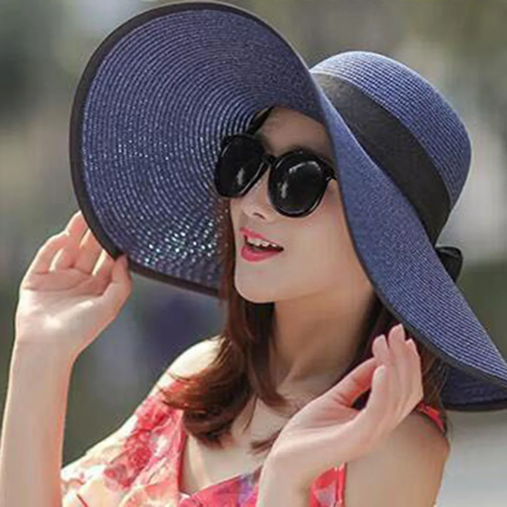 Женская соломенная шляпа с большими полями, широкополая шляпа от солнца с широкими полями, кепка с бантом, складная пляжная кепка, летняя Солнцезащитная шляпа, женская шапка для отдыха и путешествий, s