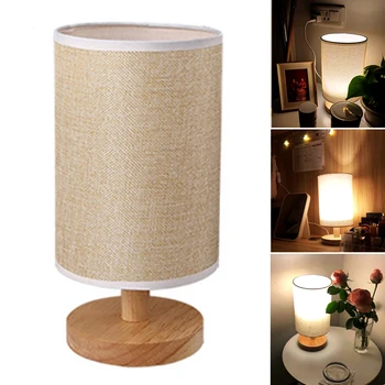 

USB Remote Control Modern Round Living Room Home Decor Wooden Base Table Lamp Office Dimmable Bedside Lighting College Dorm
