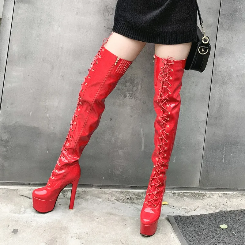 Women Sexy Over The Knee Boots Lace-up Platform Thigh High