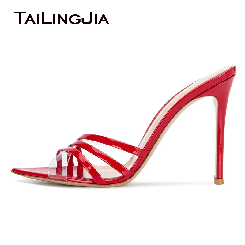 red patent leather mules