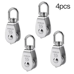 4pcs Stainless Steel Pulley M15 Single Wheel Swivel Lifting Rope Pulley Set Lifting Wheel Tools