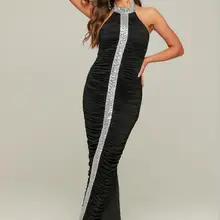 Летнее модное сексуальное хлопковое женское длинное платье с круглым вырезом и пайетками дизайнерское вечернее платье Vestido