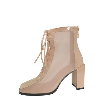 

Black Boots Casual Ankle Boots For Women Mesh High Heels Boots Women Chunky Heels Fashion Summer Boots Fall Femmes Bottes