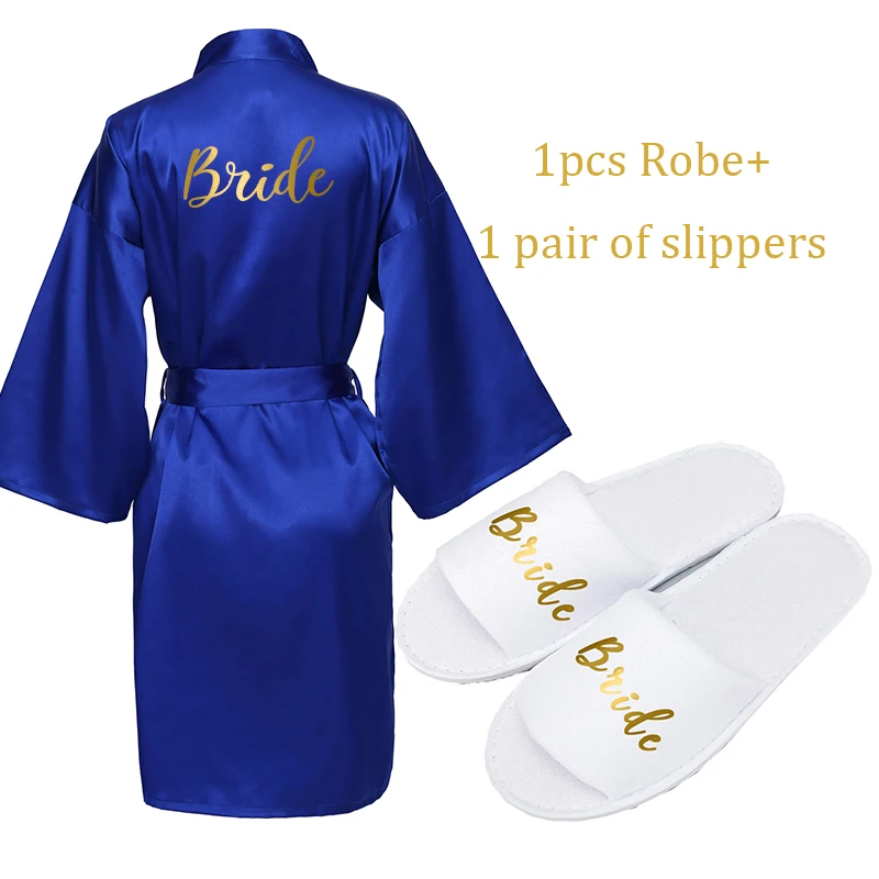 Royal blue Owiter/Коллекция года; Бордовое платье; атласный шелковый халат и тапочки; Свадебный банный халат; одежда для невесты и подружки невесты; женское кимоно; вечерние Халаты; подарки - Цвет: Royal blue