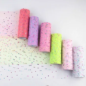 

Heart Glitter Sequin Tulle Roll 15cm 10Yards Sheer Gauze Element for Wedding New Year Decorations Birthday Party Supplies
