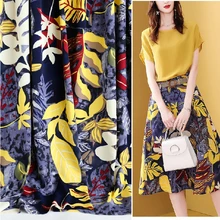 Очень плотная шифоновая ткань за метр, платье МАРЛЯ тропические листья узор ткань