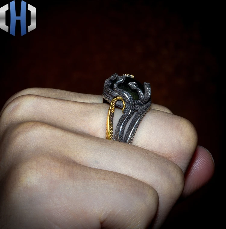 Дизайн 925 Серебряное кольцо в виде змеи мужское 24 К Золотое кольцо в стиле хип-хоп с указательным пальцем