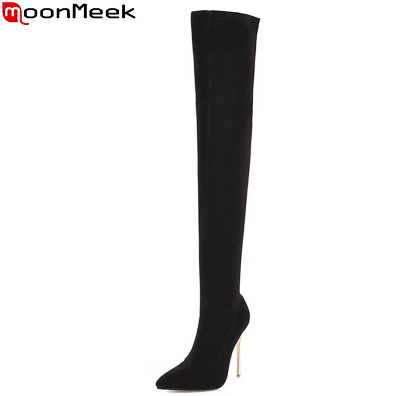 

MoonMeek plus size 34-48 fashion over the knee boots pointed toe slip on autumn winter boots thin high heels prom sexy long boot