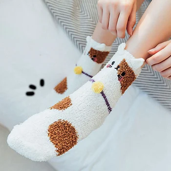 

Fuzzy Warm Socks Animal Claws Coral Velvet Socks Winter Kawaii Thick Socks Striped Cartoon Women Short Cute Socks