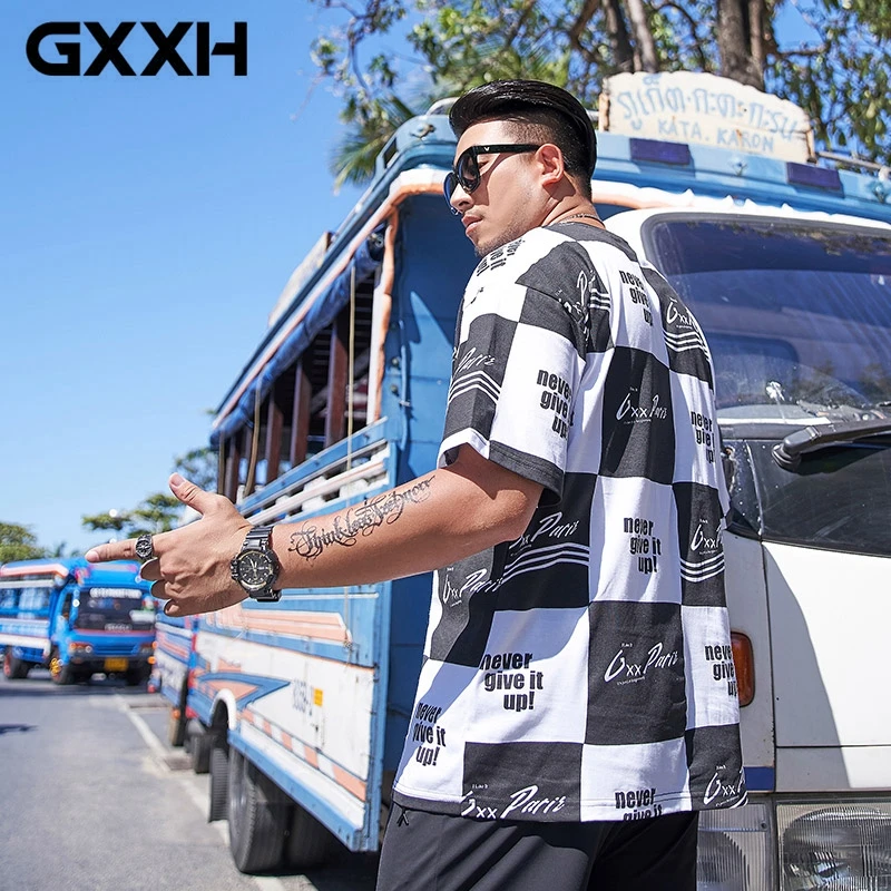 Мужская футболка с короткими рукавами GXXH Повседневная Свободная контрастных