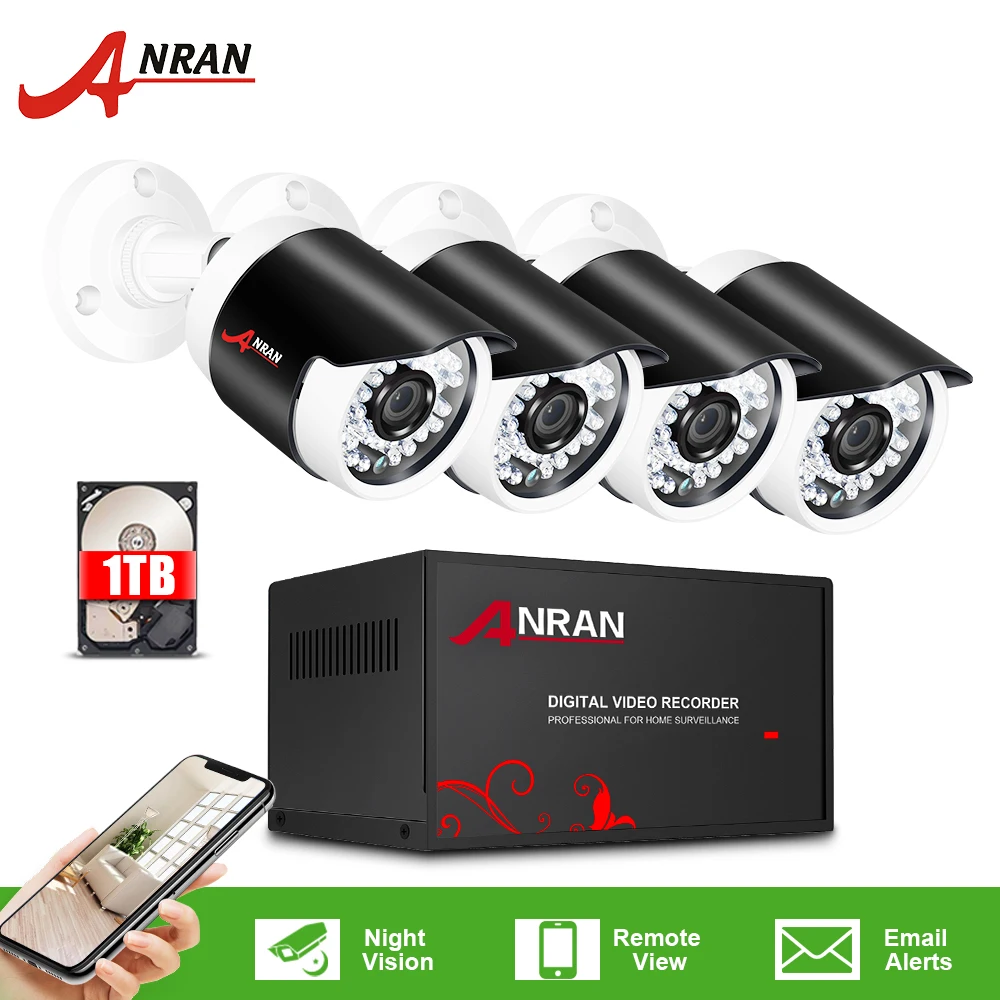 ANRAN, 1080 P, AHD камера видеонаблюдения, аналоговая, HD камера безопасности, 4CH DVR, комплект, водонепроницаемая, для улицы, CCTV, домашняя система видеонаблюдения - Цвет: 4CH DVR 4 X Camera