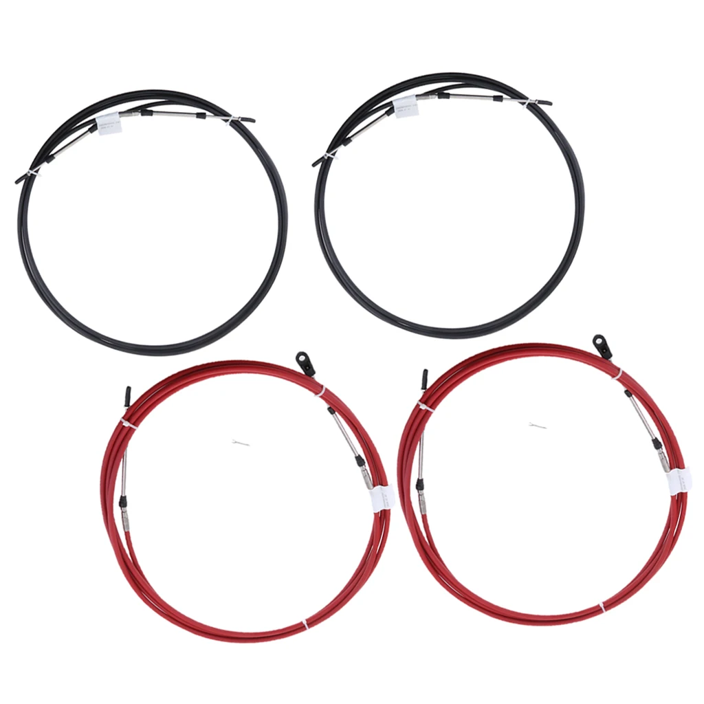 4-Piece Boat Throttle Cable, Universal 8Ft Marine Control Lever Shift Cable Great for Yamaha Outboard Red/Black
