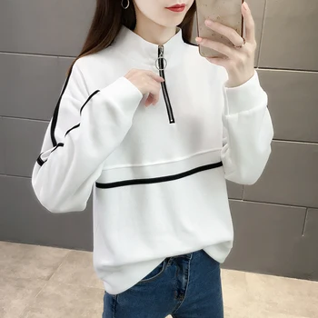 

Winter Women Sweatshirt Korean Long Sleeve Jacket Coar Zipper Knitted Pullover Hoodie Warm Sportwear Autumn Female Jumper