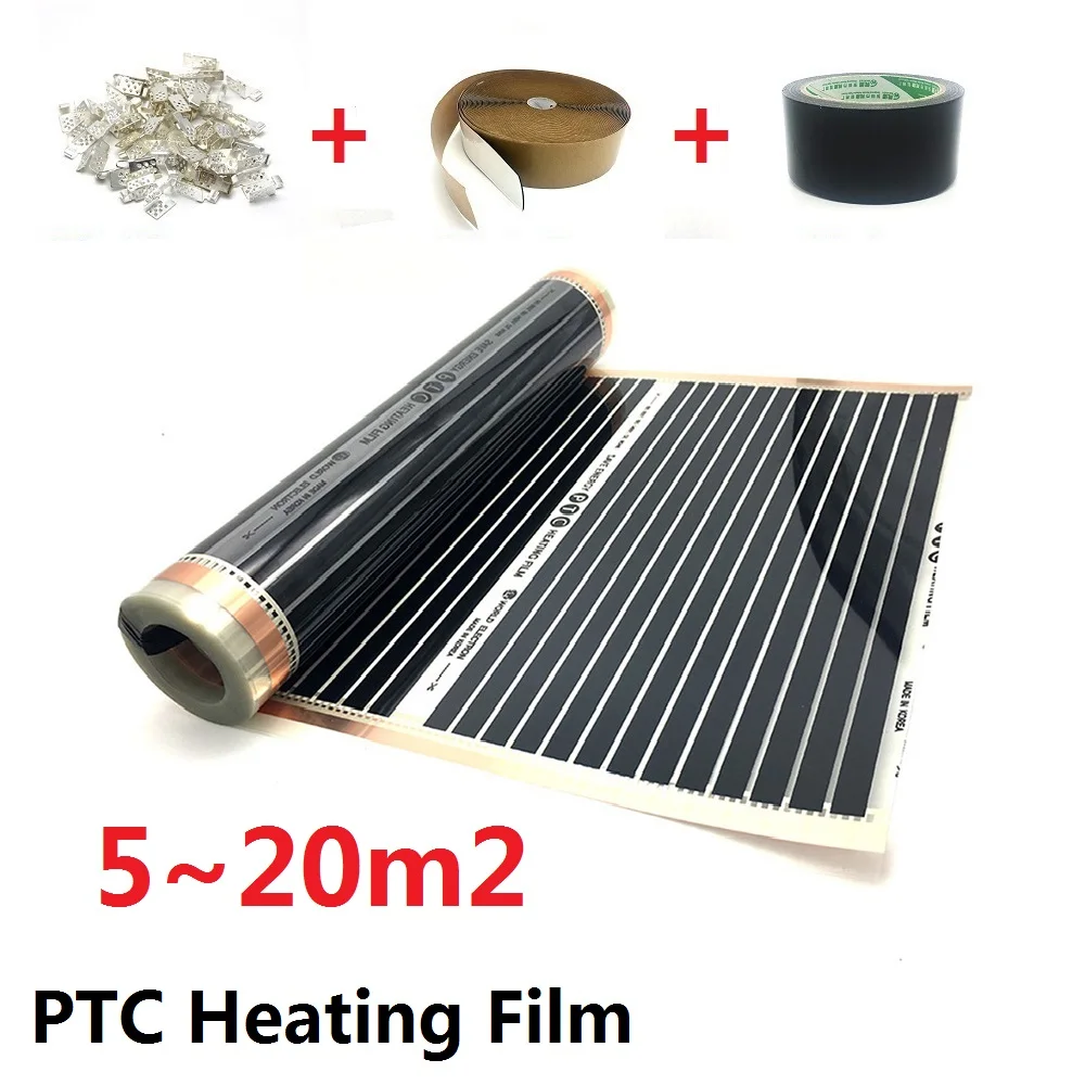 

5~20m2 Infared PTC Underfloor Heating Film AC220V 220w/m2 Warm Floor Mat with Clamps Insulation Pastes