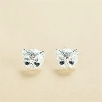 

New Arrival Sweet Cat 925 Sterling Silver Jewelry Temperament Birthday Gift Exquisite Animal Crystal Stud Earrings SE163