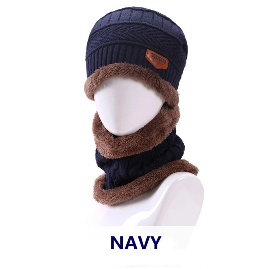 2PCS Men's Women's 2 Sided Beanie Winter Warm Knit Ski Knitted Scarf Hat Windproof Couple Hat Slouchy Hats with Pom Scarves