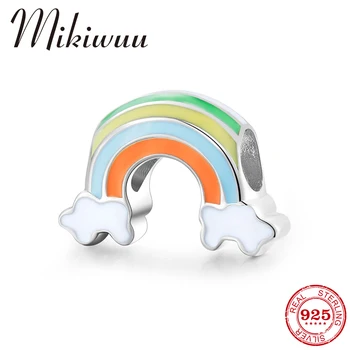 

New Hot 925 Sterling Silver Colorful enamel cloud rainbow DIY Charm Fit Original Mikiwuu Bracelet & Bangles Beads Jewelry Making