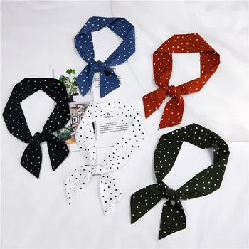 

Long Small Scarf Women Small Silk-Like Polka Dot Print Scarf Neckerchief Foulard Top Bufanda Mujer Decorative neck Showl Wrap