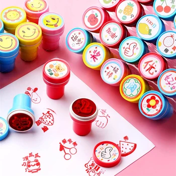 

10pcs/Box Kids Seal DIY Painting Children Toy Cartoon Animals Fruits Vegetable Scrapbooking Stamper Photo Album Decor Supplies