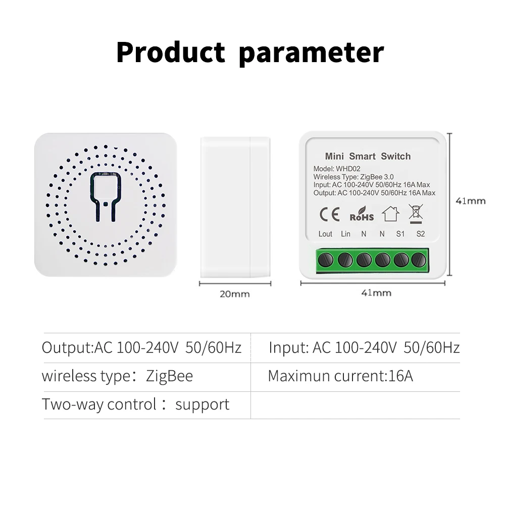 Tuya Zigbee Smart Switch 2 Way Breaker 16A Relay Home Adapter Smart life APP Timing Works With Google Home Aleax