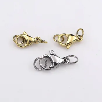 

10sets Stainless Steel Lobster Clasp with Ring Bar Gold Color Clasp for DIY Jewelry Necklace Bracelet Chain Connector Findings