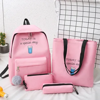 

4Pcs/set Student Canvas School Bag For Teenager Girls Fashion New Women Travel School Laptop Backpacks College Book Bags
