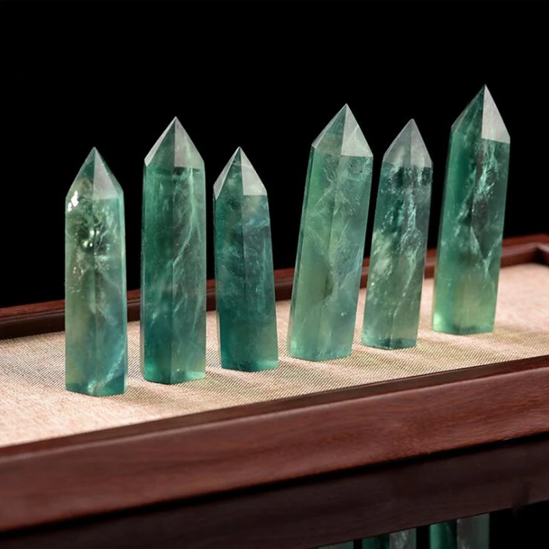 

1PC Natural Fluorite Hexagonal Column Crystal Point Healing Wand Mineral Crystal Home Decoration Stone Study Room Decoration