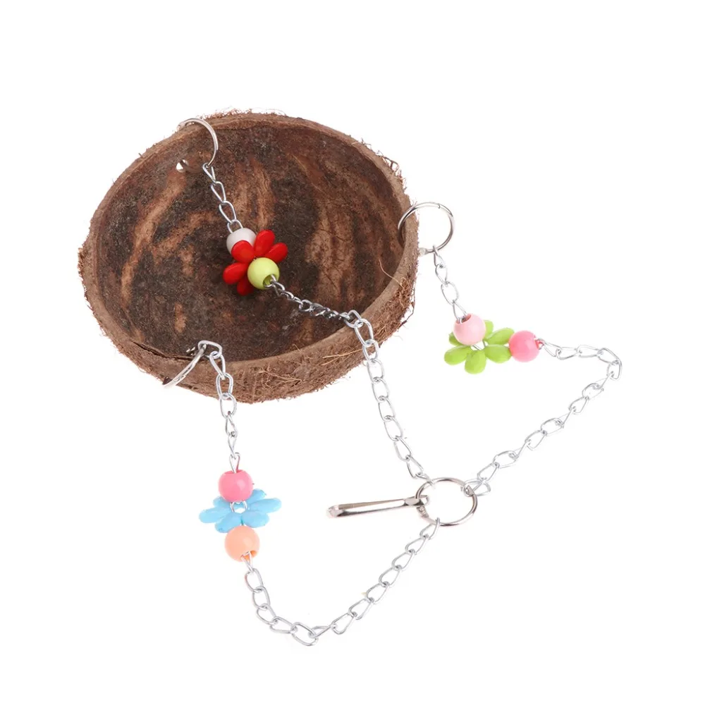 Natural Coconut Shell Bird Nest Cage Feeder Hanging Standing Toys For Pet Parrot Bird Nest bird house