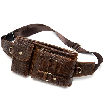 

Man Bags 2020 Genuine Leather Luxury Chest Button Vintage Men Zipper Solid CrossbodyBelt Bag Korean Chest Men's Bags Outdoor