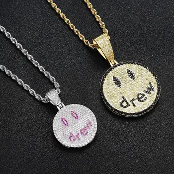 

Hip Hop Jewelry Drew Smiling Face Pendant Necklace For Men Women New Arrival Micro Pave Colorful Zircon Lovers Necklace