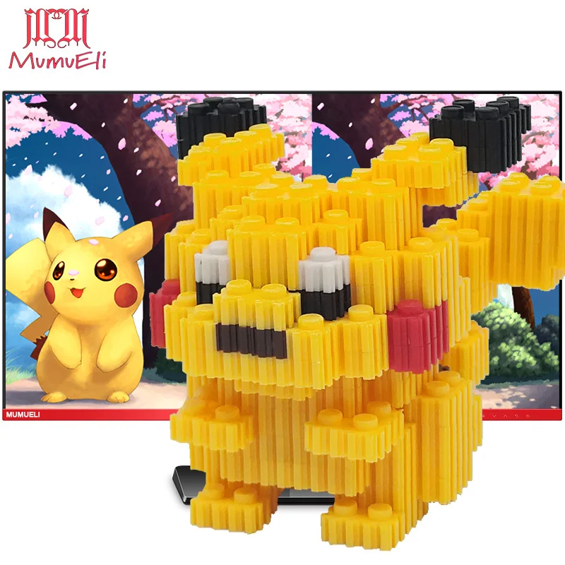 

MUMUELI Assembly Pikachu Cute Mini 1000-1500 Pieces DIY Anime Figure 3D Model Kit Blocks Building for Children Kids Toys KL-PKS