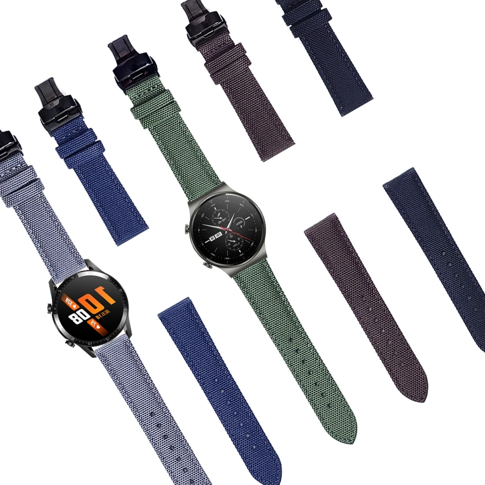 Per Huawei Watch Gt 2 Pro Canvas Cinturino In Nylon Gt2 46Mm Cinturino Honor Magicwatch 2/Gs Pro/Es Cinturino Con Fibbia A Farfalla