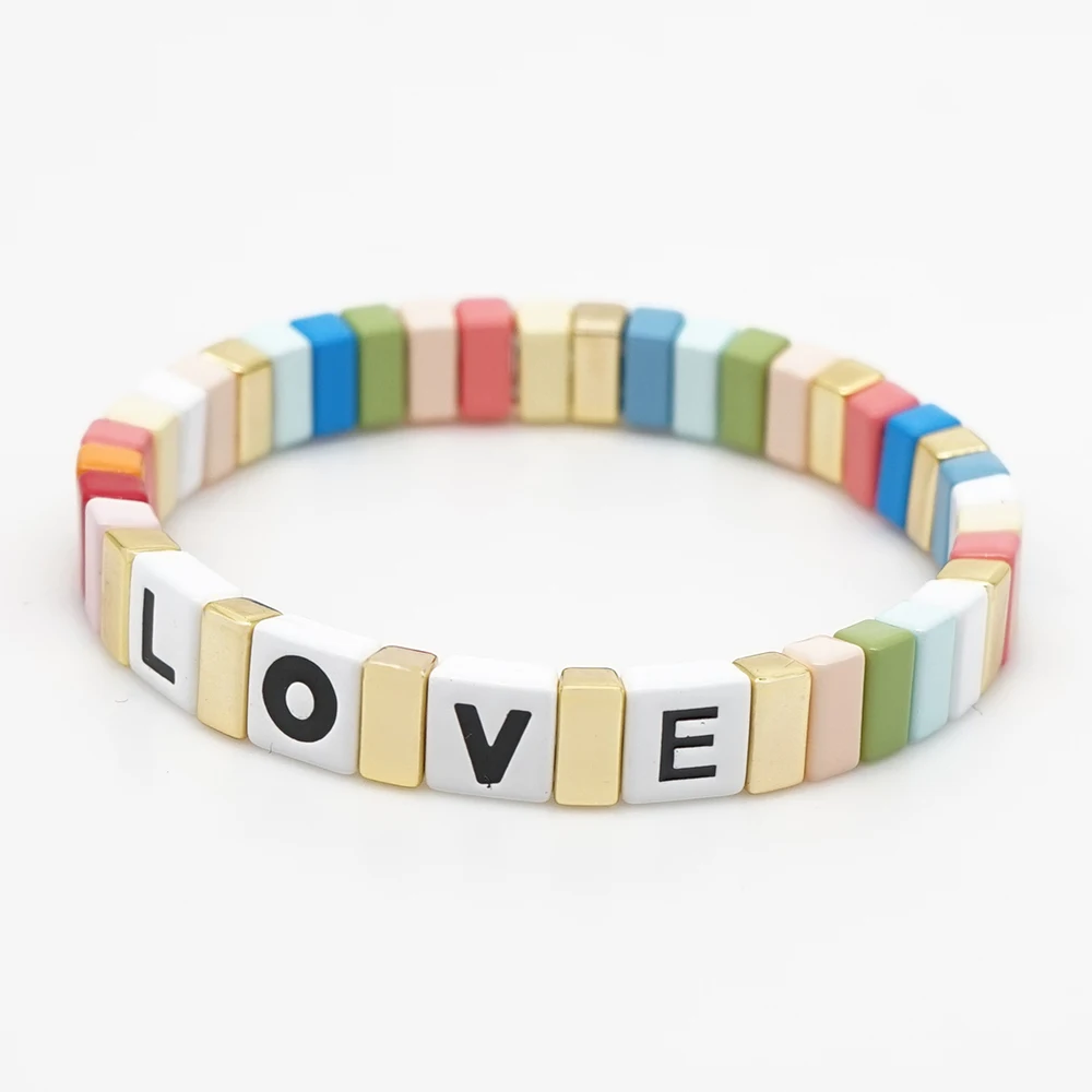 

Shinus Love Letter Bracelet Women Rainbow Tile Bracelets Summer Beach Bohemian Chic Bangle Jewelry Colorful Friendship Pulseira
