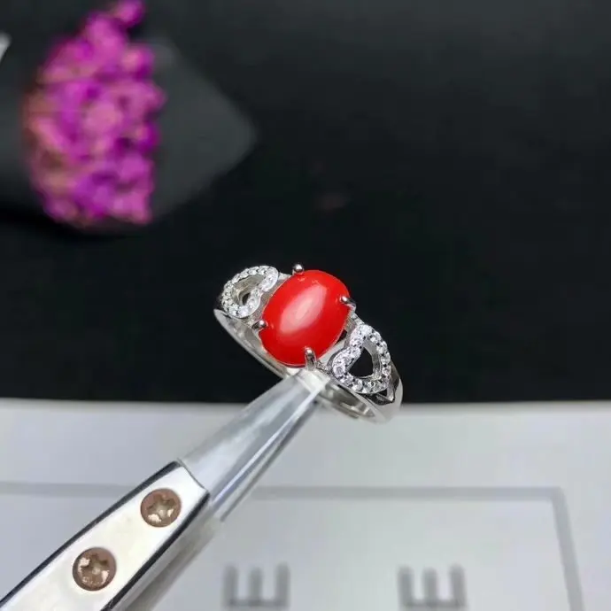 

SHILOVEM 925 STERLING SILVER NATURAL RED CORAL RINGS FINE JEWELRY WOMEN TRENDY PLANT OPEN PARTY 7*9MM GIFT YHJ070901AGSH