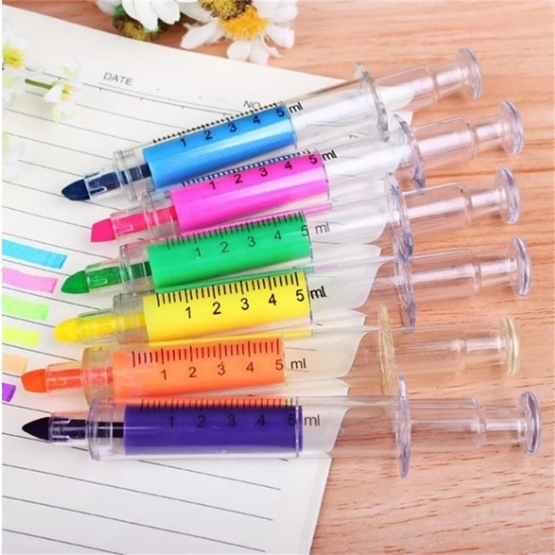 6 шт. маркер-хайлайтер в форме шприца ручка пластиковая школьная офисная медсестра Доктор Студенческая Новинка