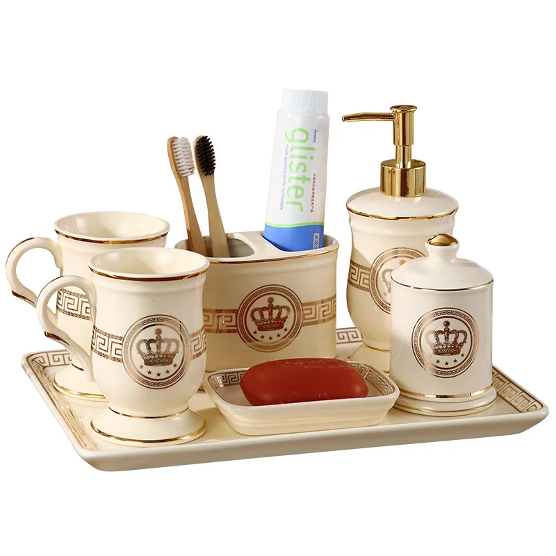 Bathroom Set Liquid Ceramics Soap Dispenser/Dish Toothbrush Holder Gargle Cup Tray Cotton Swab Box Sell Separately Nordic Style