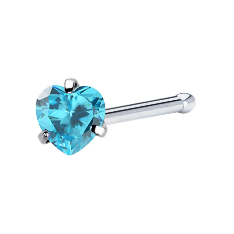 blue 3 шт сердце кольцо для носа из нержавеющей стали шпильки Мода девушка тела ювелирные изделия из нержавеющей стали CZ Циркон пирсинг носа панк вечерние ювелирные изделия - Окраска металла: blue
