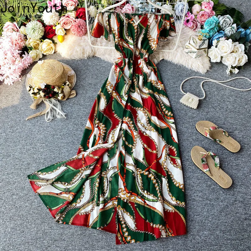 JoinYouth Beach Style Vestidos Floral Bohemian High Waist Off Shoulder Sexy Women Dress 2020 Summer Long Dresses Korean J723 | Женская