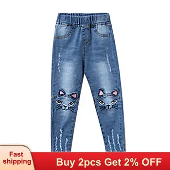 

Mayfair Cabin 2020 Cartoon 3-7Y Cat Pencil Leggings Light Blue Pantalon Girls Jeans Pants On Knee Trousers Children's Fillette