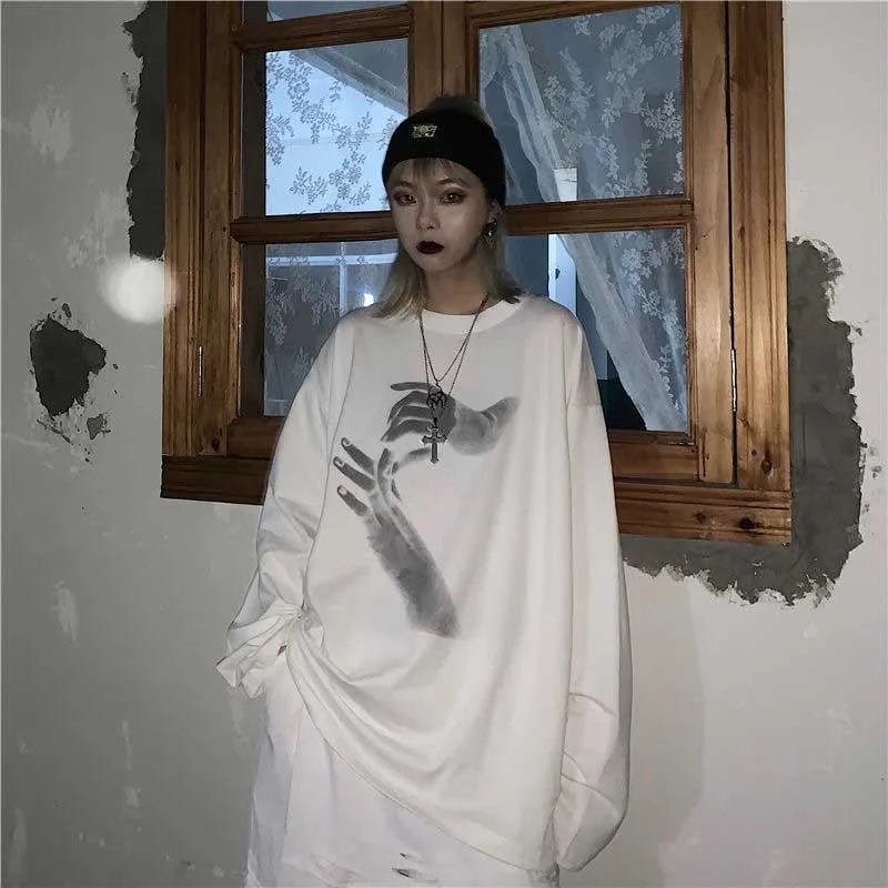 NiceMix Harajuku футболка с Для женщин круглым вырезом и длинными рукавами футболки в