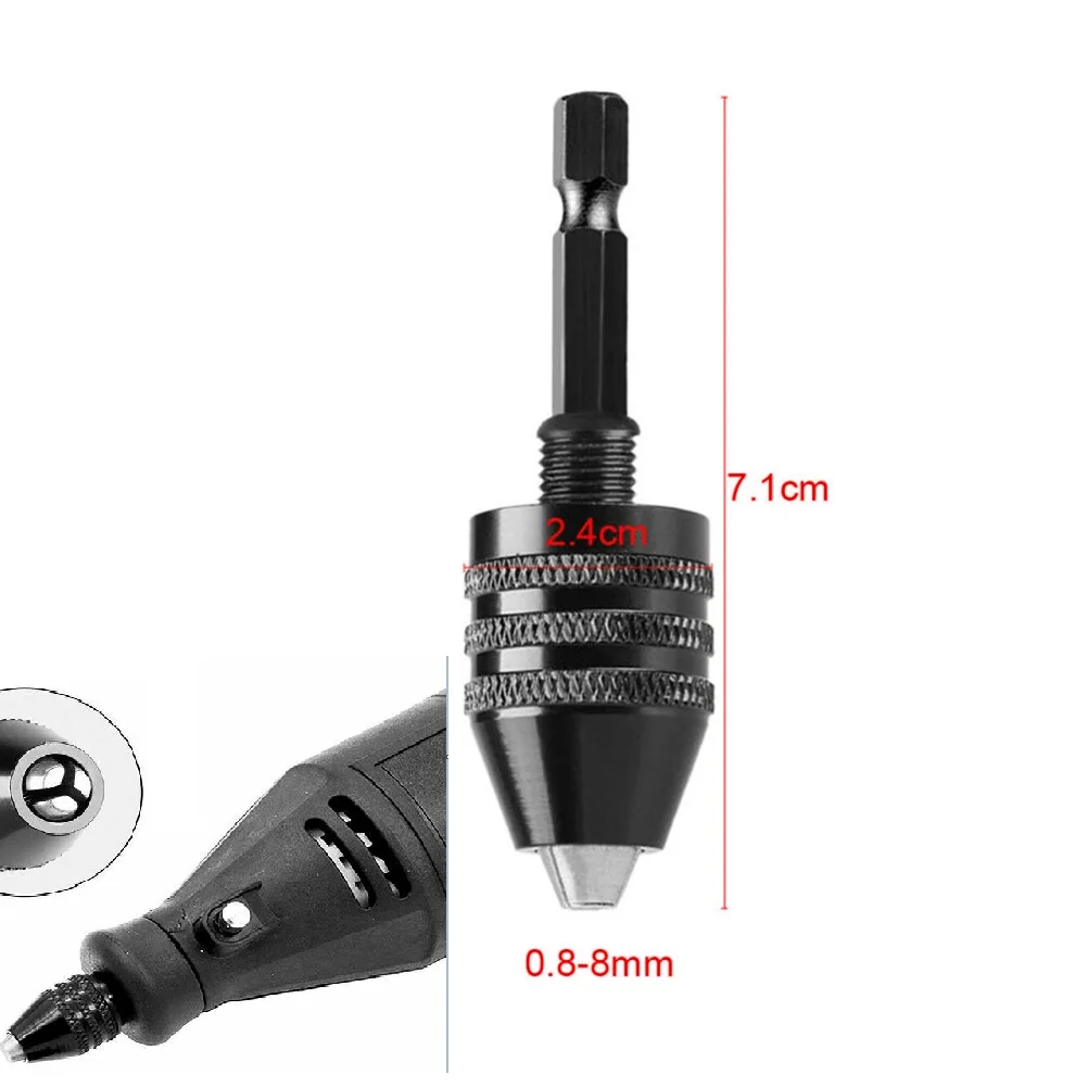 Mini Keyless Drill Chuck 0.3-8mm Self-Tighten Electric Drill Bits Collet Fixture Tools 1/4" Hex Shank Quick Change Converter tapered end mills