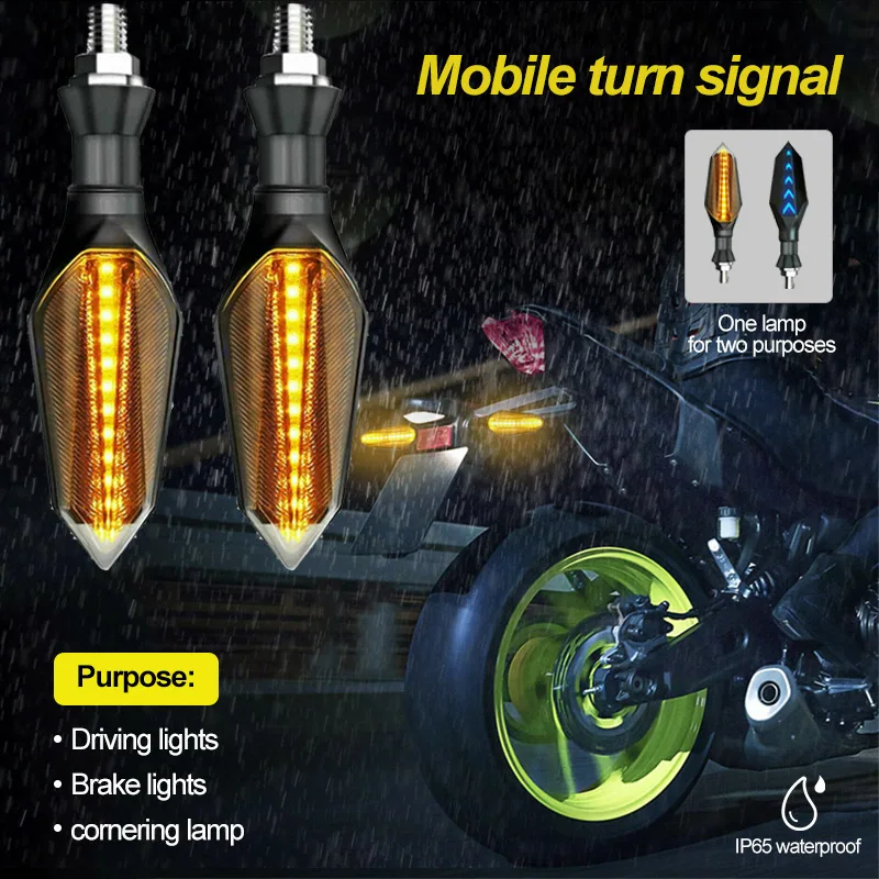 

2pcs For Ho-nda For Ya-maha Amber/Blue Motorcycle 12 LED Flowing Turn Signal Light Indicator Blinker Lamp Running Braking light