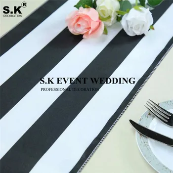 

Nice Looking Black/White Stripes Satin Table Runner Wedding Tablecloth Runners For Banquet Wedding Event Party Decoration