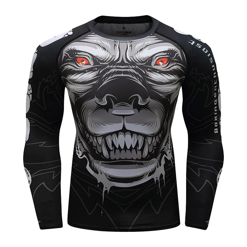 MMA BJJ koszulki sportowe bieganie Fitness kompresja męska koszulka walki boks Kickboxing Muay Thai Jiu Jusit Rashguard koszule