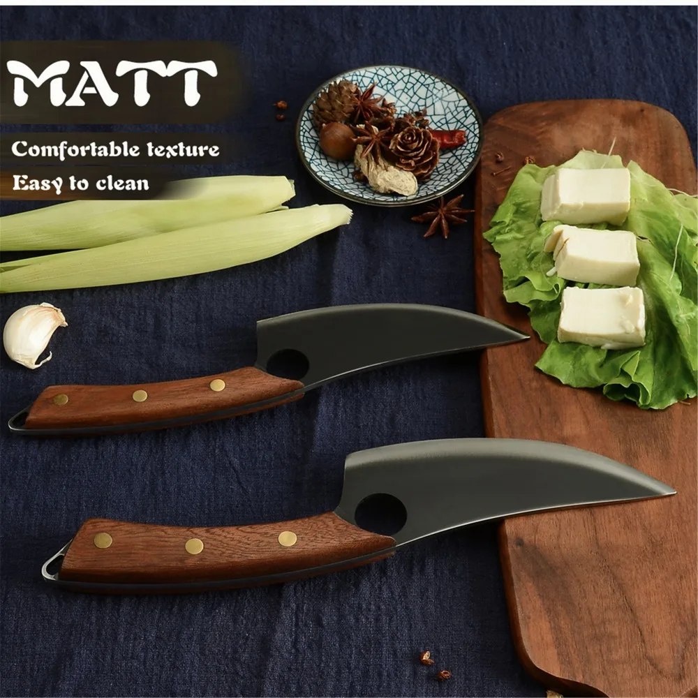 3cr13不锈钢棕色沙比利镂空哑光面5寸小、6寸大剔骨刀 (5)