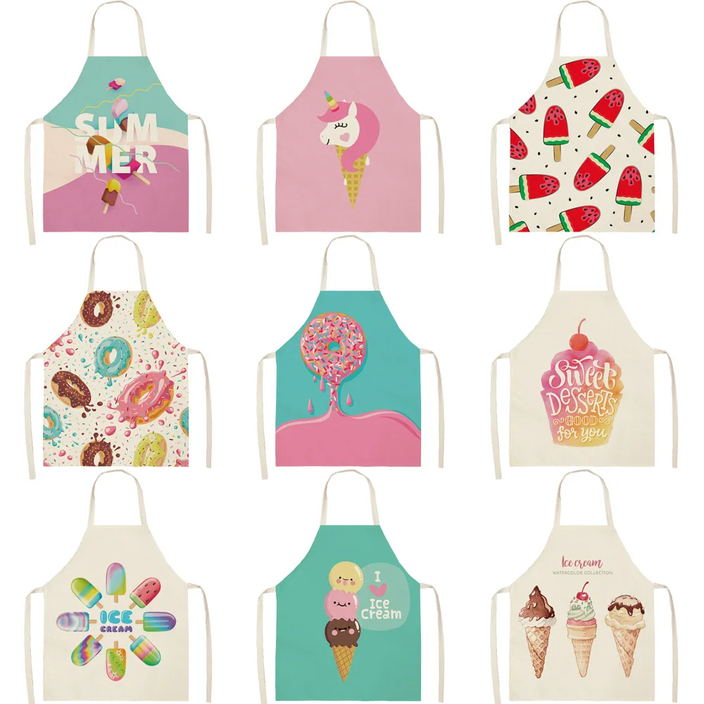 Sweet Donuts Kitchen Aprons for Women Cotton Linen Bibs Household Cleaning Pinafore Home Cooking Apron