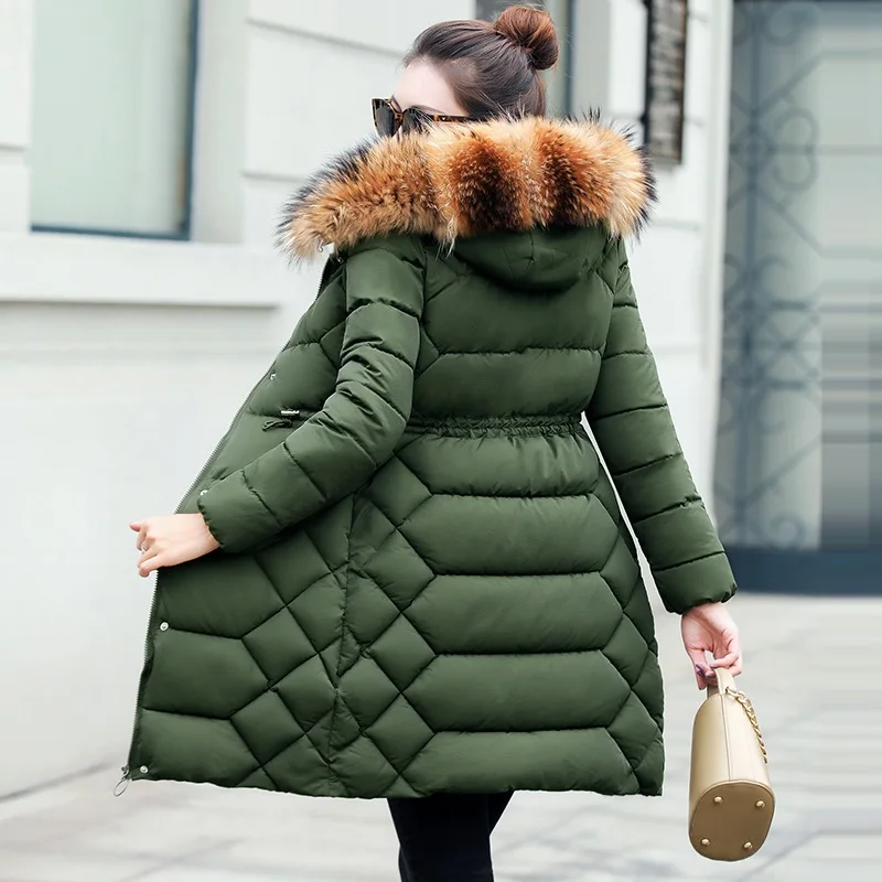 Большой натуральный меховой воротник женская теплая верхняя одежда Новая мода ArmyGreen пуховое пальто женская зимняя утепленная женская длинная куртка с капюшоном