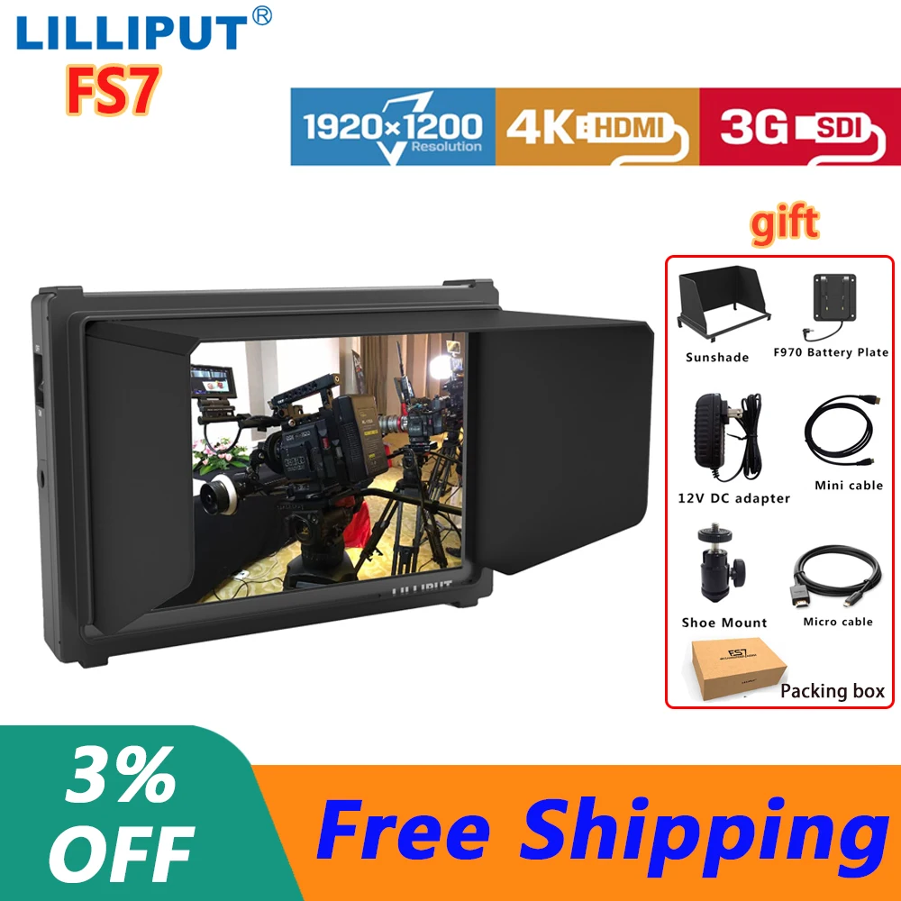Lilliput Fs7 Monitor 3G Sdi 4K Hdmi Dslr Monitor 7 Pollici Lcd Ips Full Hd 1920X1200 Portatile Sul Campo Della Fotocamera Monitor Per Telecamere