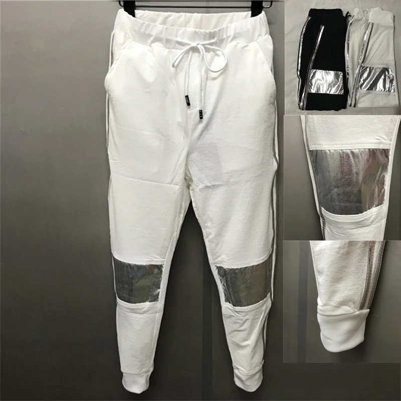 Summer New Ins Reflective Lightweight Two Bars Men's Pants Ankle-Length Slim Fit Pencil Middle Elastic Waist Trousers